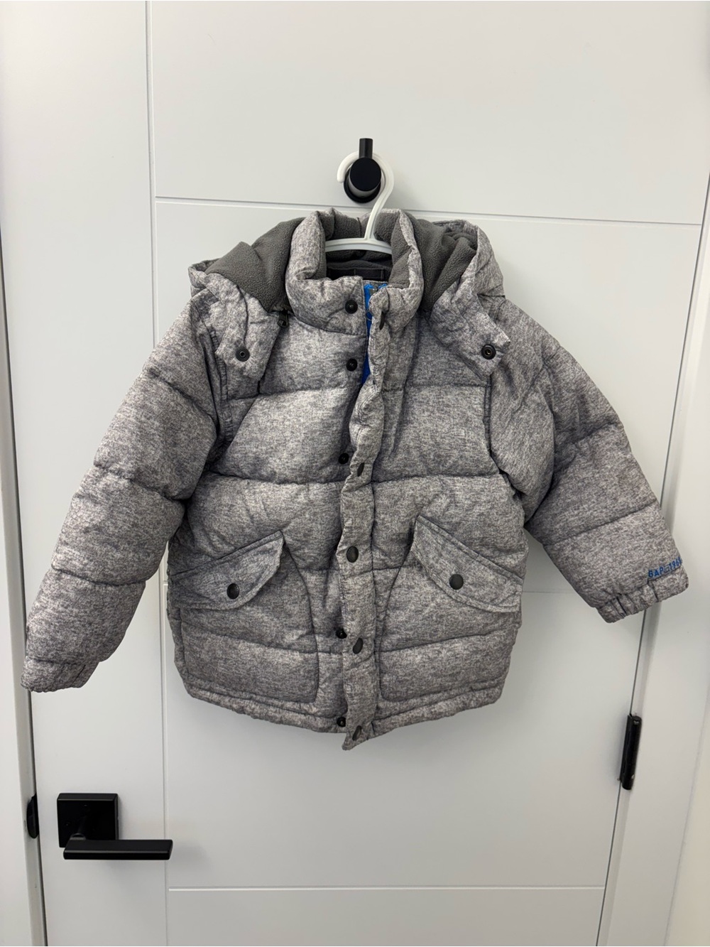 GAP Kids Unisex Heather Gray Puffer Jacket with Detachable Hood